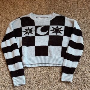 Sun and Moon Blue and Black Checkered Sweater